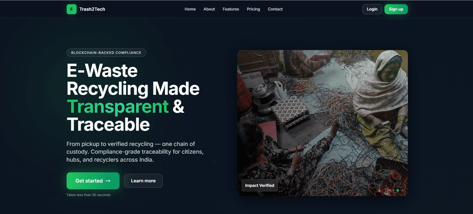 Trash2Tech e-waste traceability platform preview